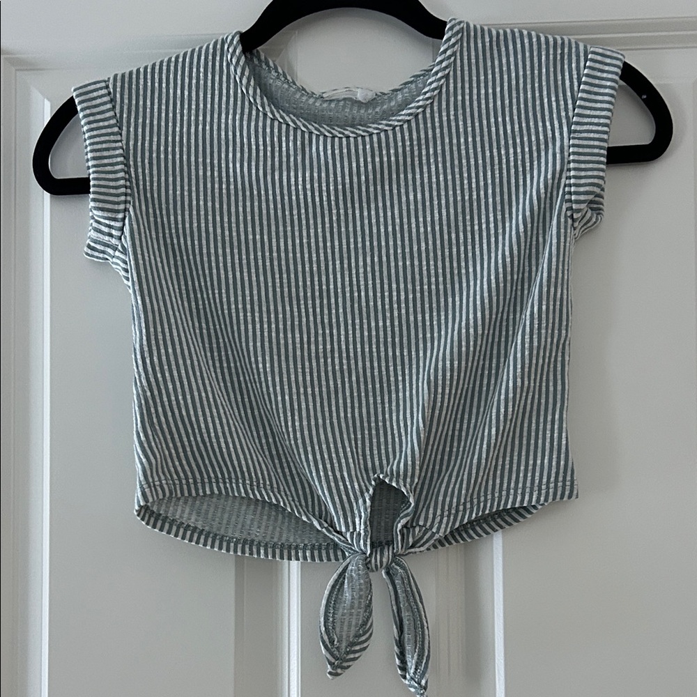 Striped Gray Tie-Front Kids' Blouse